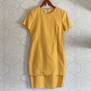Yellow/Gold Linen Blend Tiered Short Sleeve Sheath Dress, Size 10